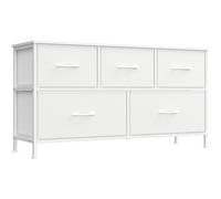 SONGMICS Cómoda, con 5 Cajones para Dormitorio, Mueble de Almacenaje, Acero, MDF, Tela no Tejida, para Dormitorio, Armario, Recibidor y Salón, Blanco Nube y Blanco Nieve