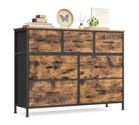 SONGMICS Cómoda con 7 Cajones, Estructura de Acero Resistente | Mueble de Almacenaje, para Dormitorio, Armario, Recibidor y Salón, Marrón Rústico y Negro Tinta, Colección BELLAH LGS323BH04