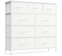 SONGMICS Cómoda, con 9 Cajones para Dormitorio, Mueble de Almacenaje, Acero, MDF, Tela no Tejida, para Dormitorio, Armario, Recibidor y Salón, Blanco Nube y Blanco Nieve/Gris Pizarra