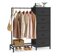 SONGMICS Comoda Dormitorio con 5 Cajones de Tela, 96,2 x 30 x 117,7 cm | Estructura de Acero, Organizador de Ropa con Estante para Zapatos, Negro Tinta, Colección BELLAH LGS423B101