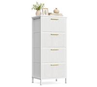 SONGMICS Cómoda Dormitorio, Tela de Pana, 4 Cajones | Mueble Organizador, 39,6 x 30 x 96,2 cm, Antivuelco, Salón, Blanco Nieve, Colección Gretha, LGS214W301