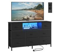 SONGMICS Cómoda, Mueble TV con 8 Cajones de Tela, Luces LED y Enchufes, 113,8 x 30 x 68,1 cm, Negro Tinta, para Dormitorio y Salón, Colección Bellah LGS433BH02