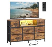 SONGMICS Cómoda, Mueble TV con 8 Cajones de Tela, Luces LED y Enchufes | 113,8 x 30 x 68,1 cm, para Dormitorio y Salón, Marrón Rústico, Colección BELLAH LGS433KD02
