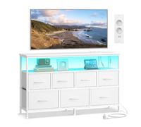 SONGMICS Cómoda para Dormitorio, 7 Cajones, Iluminación LED Ajustable | Mueble de Almacenaje, Estructura de Acero, Regleta de Enchufes, Nube Blanca, Colección BELLAH, LGS733WH01