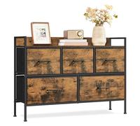 SONGMICS Cómoda para Dormitorio con 5 Cajones de Tela con Asas | Armario de Almacenamiento para Sala de Estar, Pasillo, Negro Tinta y Marrón Rústico, Colección BELLAH LTS135B01