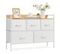 SONGMICS Cómoda para Dormitorio con 5 Cajones de Tela con Asas | Armario de Almacenamiento para Sala de Estar, Pasillo, Blanco Nube y Beige Roble, Colección BELLAH LTS135WH01