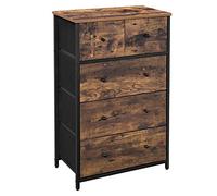 SONGMICS Cómoda, Unidad de Almacenamiento Tela, 5 Cajones, Cajonera de Estilo Industrial, para el Salón, Pasillo, Cuarto de Niños, Marrón Rústico y Negro Clásico LGS45H