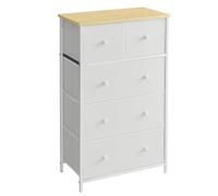 SONGMICS Cómoda, Unidad de Almacenamiento Tela, 5 Cajones | Cajonera de Estilo Moderno, para el Salón, Pasillo, Cuarto de Niños, Blanco Nube y Beige Roble, Colección BELLAH LTS514W57
