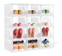 SONGMICS Conjunto de 12 Cajas para Zapatos, Transparentes, Apilables | Organizador de Armario, Cajas de Almacenaje, Puerta Magnética, Plegable, Blanco Nube, 36 x 26 x 19 cm