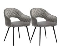 SONGMICS Conjunto de 2 Silla Moderna de Terciopelo, Silla Acolchada con Reposabrazos, Patas de Metal, Diseño Elegante, para el Comedor, Sala de Estar, Dormitorio, Cocina, Gris LDC82GY02