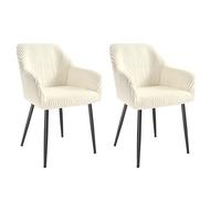 SONGMICS Conjunto de 2 Sillas de Comedor, Sillón de Pana, Blanco Crema | Sillas de Comedor Modernas, Mueble de Salón con Patas de Metal, Asiento Acolchado, para Cocina, Silla de Tocador
