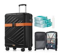 SONGMICS Conjunto de Maleta Expandible y 8 Bolsas de Vacío, 65 cm, Negro | Maleta Rígida ABS con Cerradura TSA, Bomba Manual, Ahorra 80% de Espacio, para Viajes y Mudanzas