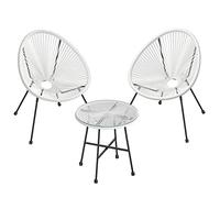 SONGMICS Conjunto de Muebles de Jardín, 3 Piezas, Silla Acapulco, Asientos de Exterior, Mesa con Tapa de Cristal y 2 Sillas, Conjunto Mueble de Interior y Exterior, Blanco GGF013W02