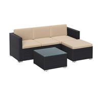 SONGMICS Conjunto de Muebles de Jardín, Juego de Muebles de Patio de Ratán de PE, Sofá de Esquina al Aire Libre, Tejido a Mano, con Cojines y Mesa de Cristal, Negro y Topo GGF005B03