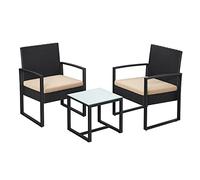 SONGMICS Conjunto de Muebles de Jardín, Muebles Exterior 3 Piezas, Ratán PE, Silla Exterior para el Balcón del Bar, Fácil de Montar, 2 Sillas y 1 Mesa, Negro y Beige GGF010M05