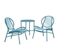 SONGMICS Conjunto Muebles de Jardín, 3 Piezas, Sillas Acapulco, Asientos de Exterior, Mesa Auxiliar y 2 Sillas, Conjunto para Interior y Exterior, Patio Balcón, Azul Lago GGF021L01