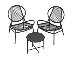 SONGMICS Conjunto Muebles de Jardín, 3 Piezas, Sillas Acapulco, Asientos de Exterior, Mesa Auxiliar y 2 Sillas, Conjunto para Interior y Exterior, Patio Balcón, Negro Tinta GGF021B01