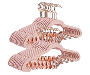 Songmics CRF14PK24 Perchas Pantalones, 24 Piezas, 42 cm, Perchas con Pinzas Ajustables y Gancho Color Oro, Percha de Terciopelo Antideslizante, Ahorro de Espacio para Faldas, Rosa Claro, Estándar