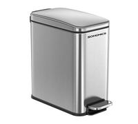 SONGMICS Cubo de baño, cubo de inodoro con pedal estrecho con tapa, delgado para espacios pequeños, acero, cierre suave, 1.3 galones (5 L), plateado LTB560E05