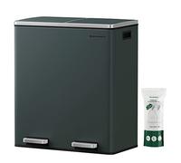 SONGMICS Cubo de Basura, 2 x 30 L, 2 Cubos, Reciclaje, Pedal de Metal, 15 Bolsas de Basura, Cubos Interiores de Plástico y Asas, Tapa con Bisagras, Cierre Suave, Hermético, Gris Verdoso LTB60GS