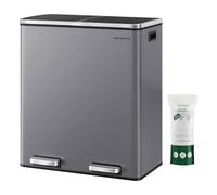 SONGMICS Cubo de Basura, 2 x 30 L, Reciclaje, Pedal de Metal, Cierre Suave | 15 Bolsas de Basura, Cubos Interiores de Plástico y Asas, Tapa con Bisagras, Hermético, Gris y Negro, PARY LTB060G01