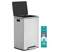 SONGMICS Cubo de Basura 50 L, con 15 Bolsas de Basura, Acero Inoxidable, Bolsa de Plástico Extraíble, con Tapa, Asas, Cierre Suave, Plata LTB595E01