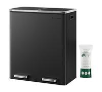 SONGMICS Cubo de basura con 2 compartimientos de 30L, Basurero de reciclaje con pedales de metal, Cubos interiores de plástico y tapa con bisagras, manijas, Cierre suave, Hermético, Negro LTB60BK