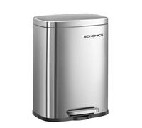 SONGMICS Cubo de Basura con Pedal, Acero Inoxidable, 12 L, Cierre Suave | Papelera de Baño, con Cubo Interior Extraíble, 38,4 x 28,6 x 25,2 cm, Plata, Colección PLUSHIC LTB112EZ01