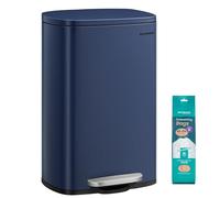 SONGMICS Cubo de basura de 13 galones, cubo de basura de cocina de acero inoxidable, cubo de reciclaje o basura, cierre suave, pedal de paso, cubo interior extraíble, azul medianoche ULTB050L01