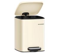 SONGMICS Cubo de Basura de Baño, 6 L Cubo Basura Compacta, con Pedal, para Espacios Pequeños, con Tapa de Cierre Suave, Acero, Beige Arena LTB590A02
