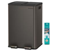 SONGMICS Cubo de Basura de Cocina, 2 x 30 L, 2 Compartimentos, Papelera de Pedal, con Tapa de Cierre Suave y Cubo Interior, Acero Inoxidable, Incluye 15 Bolsas de Basura, Gris Pizarra LTB741G01