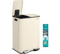 SONGMICS Cubo de Basura de Cocina, 2 x 30 L, Acero | 2 Compartimentos, Papelera de Pedal, con Tapa de Cierre Suave y Cubo Interior, Incluye 15 Bolsas de Basura LTB741AZ02