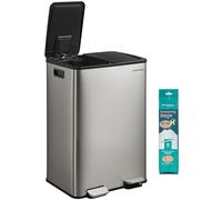 SONGMICS Cubo de Basura de Cocina, 2 x 30 L, Acero Inoxidable | 2 Compartimentos, Papelera de Pedal, con Tapa de Cierre Suave y Cubo Interior, Incluye 15 Bolsas de Basura LTB741EZ01