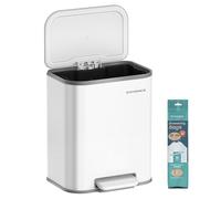 SONGMICS Cubo de Basura de Cocina, Cubo de Pedal 20 L, Cubo Basura de Acero, Tapa con Cierre Suave, Permanece Abierto, Cubo Interior, Pedal Antideslizante Ancho, Blanco Nube LTB542W02