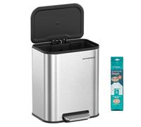 SONGMICS Cubo de basura de cocina de 20 litros con tapa, cubo de basura con pedal, acero, cierre suave, función abierta, con cubo interior, pedal ancho antideslizante, plata metalizada LTB542E20