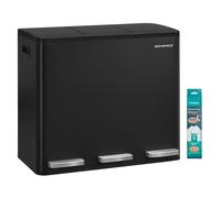 SONGMICS Cubo de Basura de Cocina de 3 x 18 L, con 3 compartimentos, 15 Bolsas, Cubos Extraíbles, Tapa, Asas, Cierre Suave, Acero, Negro Tinta LTB254BZ02