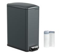 SONGMICS Cubo de Basura de Cocina de 48 L, Papelera con Pedal Delgado para Espacios Estrechos, Tapa de Cierre Suave y Cubeta Interior, Acero, con 15 Bolsas de Basura, Gris Carbón LTB510G02