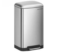 SONGMICS Cubo de Basura de Cocina, Papelera con Pedal, 30 L, Acero | Tapa de Cierre Suave, Cubeta Interior, con Bolsas de Basura, Plata y Negro Tinta, Colección Island LTB01L