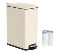 SONGMICS Cubo de Basura de Cocina, Papelera con Pedal, 50 L, Acero | Tapa de Cierre Suave, Cubeta Interior, con 15 Bolsas de Basura, Dorado Pálido y Negro Tinta, Colección PLUSHIC LTB510A02