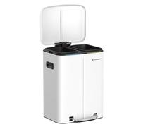 SONGMICS Cubo de Basura Doble, 2 x 20 L Cubo de Cocina, Cubo Metálico Pedal de Doble Compartimento, con Cubos Interiores de Plástico, Tapas de Cierre Suave y Asas, Sello Antiolor, Blanco LTB40WT