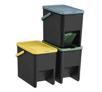 SONGMICS Cubo de Basura, Juego de 3 Cubos Apilables, 20 L Cada | Sistema de Separación Residuos, Tapas Apertura a Presión, Pegatinas, Amarillo, Azul y Verde, Colección LEOS LTB763BZ01