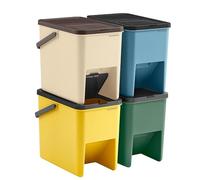 Juego de 4 Cubos de Basura 20 L Cada Amarillo Azul Beige y Verde