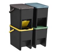 SONGMICS Cubo de Basura, Juego de 4 Cubos Apilables, Papeleras, 20 L Cada, Sistema de Separación Residuos, Tapas Apertura a Presión, Pegatinas, Almacenaje, Amarillo, Azul, Marrón y Verde LTB760BZ01