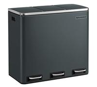 SONGMICS Cubo de Basura para Cocina, 3 x 18 L, 3 Compartimentos para Reciclaje, 15 Bolsas, Restos de Comida, Tapas de Cierre suave, Pedales, Cubetas, Acero, Gris Verdoso LTB54GS