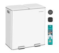 SONGMICS Cubo de Cocina, 2 x 30 L, Papelera Doble para Residuos y Reciclaje, con Tapas de Cierre Suave, Cubos Interiores Extraíbles, Pedales, Acero, Blanco Nube LTB743W02