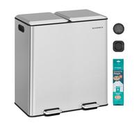 SONGMICS Cubo de Cocina, 2 x 30 L, Papelera Doble para Residuos y Reciclaje, con Tapas de Cierre Suave, Cubos Interiores Extraíbles, Pedales, Acero Inoxidable, Plata Metálico LTB743E01