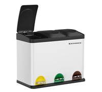 SONGMICS Cubo Triple para Cocina, Basurero de Reciclaje, Pedal, de Metal 45 L, Sistema de Separación de Residuos, 3 x 15 L, con Tapa, Acero, Blanco LTB45W