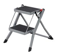 SONGMICS - Escalera de 2 peldaños Plegable, Ancho de Marcha 20 cm, Goma Antideslizante, con asa, Carga 150 kg, Acero, Gris y Negro GSL002GY01