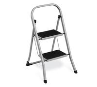 SONGMICS Escalera de Tijera, Escalera con 2 Peldaños, Peldaño Plegable, Bloqueo de Seguridad, Fácil de Guardar, Carga hasta 150 kg, Gris Paloma GSL012G01