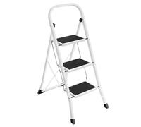 SONGMICS Escalera de Tijera, Escalera con 3 Peldaños, Peldaño Plegable, Bloqueo de Seguridad, Fácil de Guardar, Carga hasta 150 kg, Blanco Simple GSL03WT